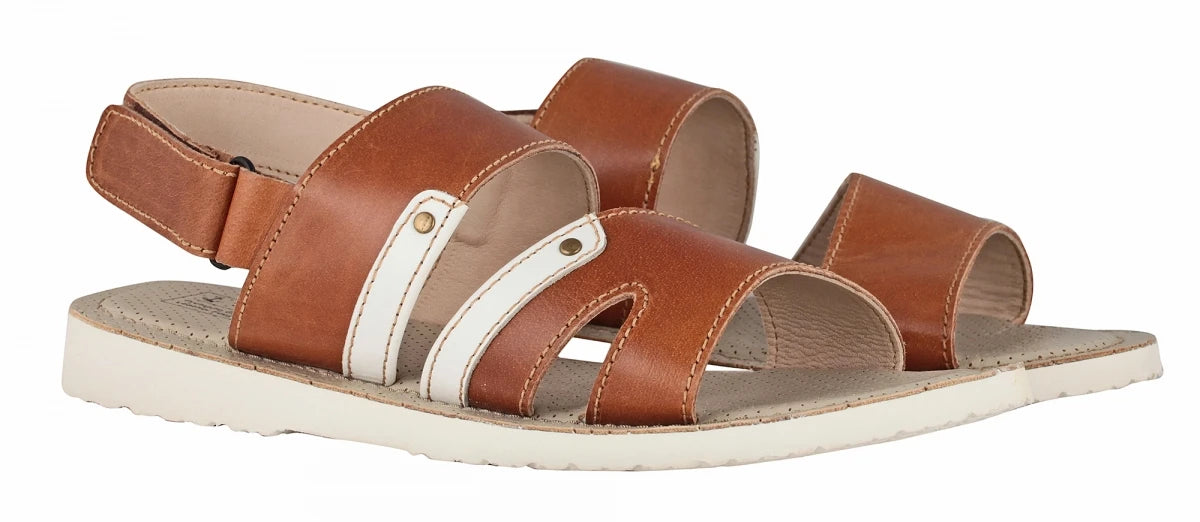 Pure Leather, Super-light, Sandal - Humming-Bird (Tan with White), HB602TNWH