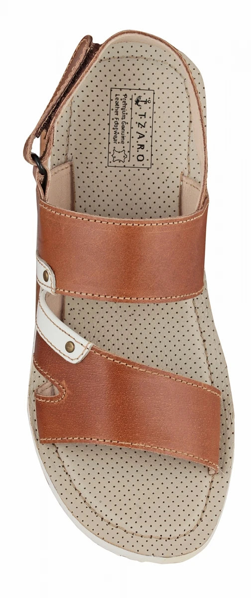 Pure Leather, Super-light, Sandal - Humming-Bird (Tan with White), HB602TNWH