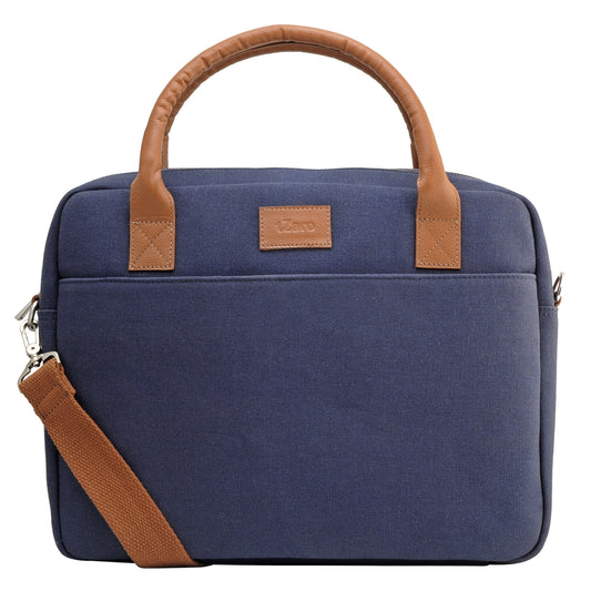 TZARO Canvas - Genuine Leather Laptop Bag: INDIGO