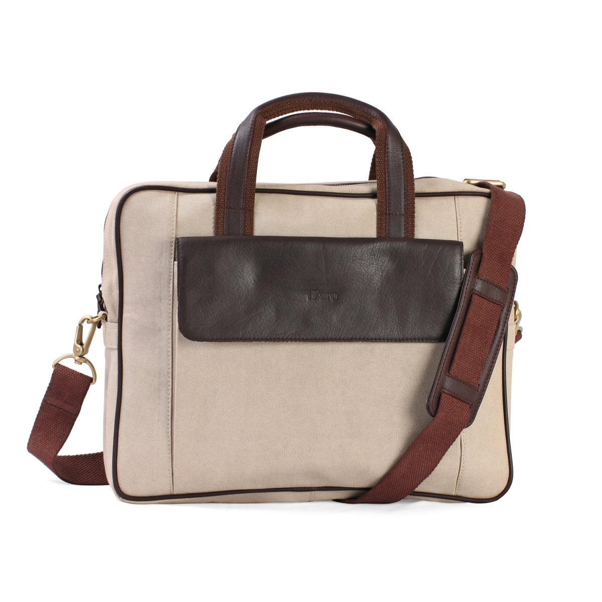 Beige & Tan Color Canvas Leather Laptop Bag Online