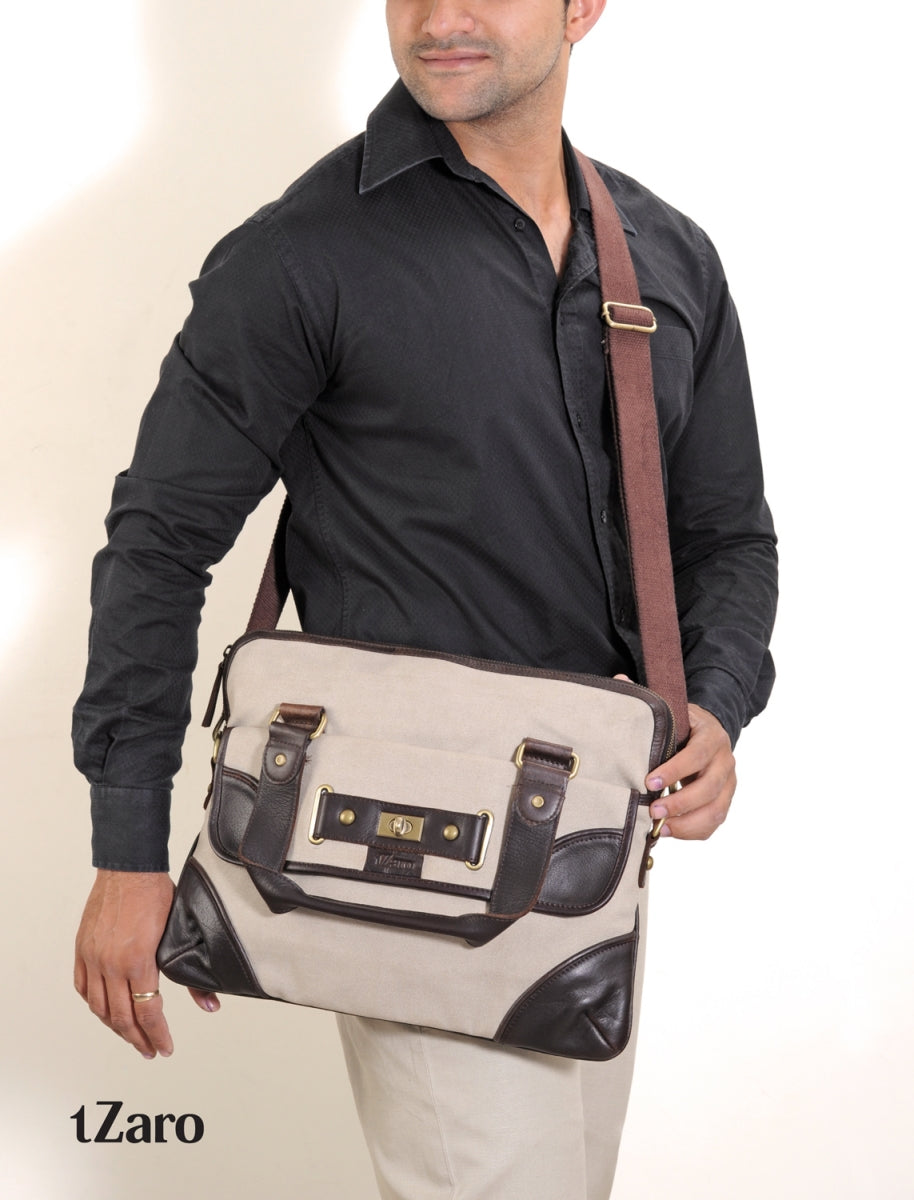 TZARO Canvas - Genuine Leather Laptop Bag: IQPRSBAG006