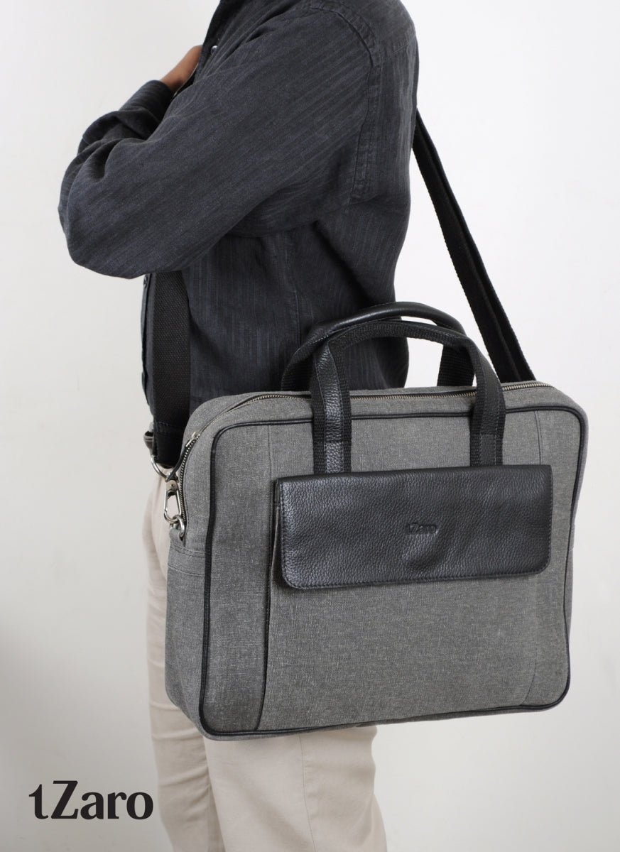 TZARO Canvas - Genuine Leather Laptop Bag: IQPRSBAG010