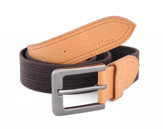 Brown Beige Canvas Leather Belt for Men Online