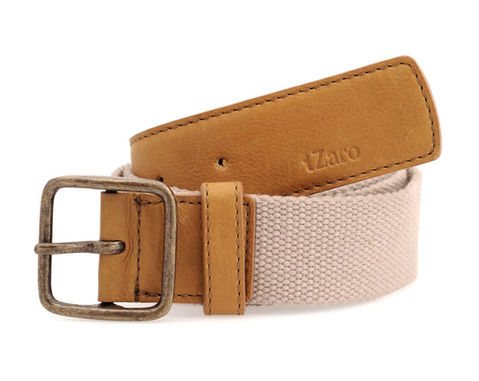 Beige Light Tan Canvas Genuine Leather Belt Online