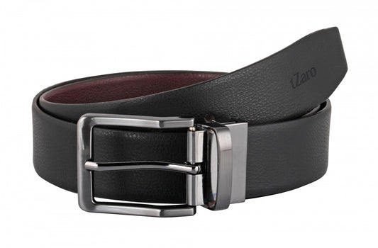 Black and Dark Tan Reversible Genuine Leather Belt - Pweter, IQPRSLTHR0215RV