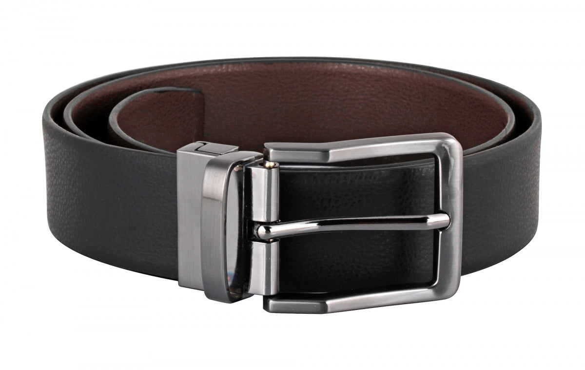 TZARO Black and Dark Tan Reversible Genuine Leather Belt - Pweter, IQPRSLTHR0215RV