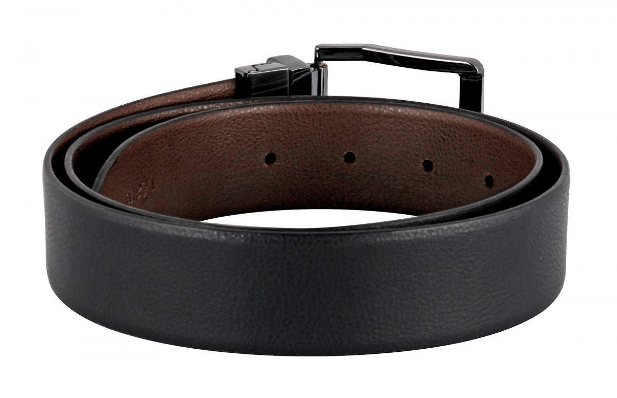 TZARO Black and Dark Tan Reversible Genuine Leather Belt - Pweter, IQPRSLTHR0215RV