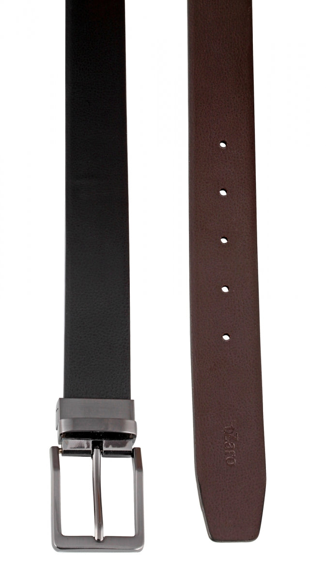 TZARO Black and Dark Tan Reversible Genuine Leather Belt - Pweter, IQPRSLTHR0215RV