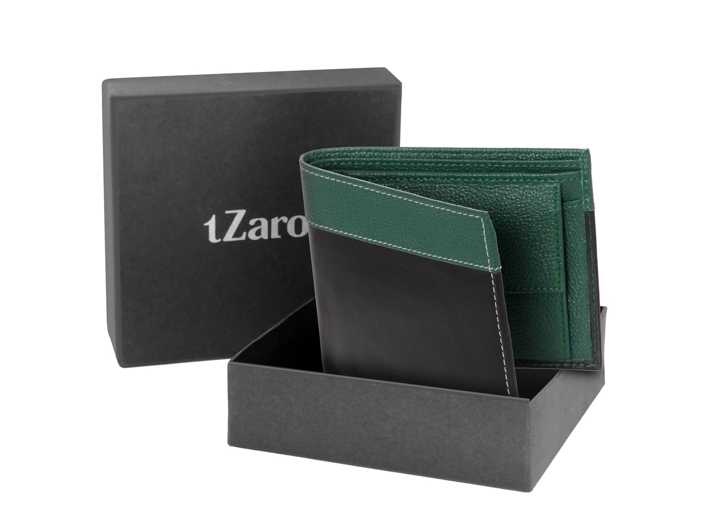 Black & Green Genuine Leather Bifold Wallet for Men | TZARO- IQPRSLTHR024
