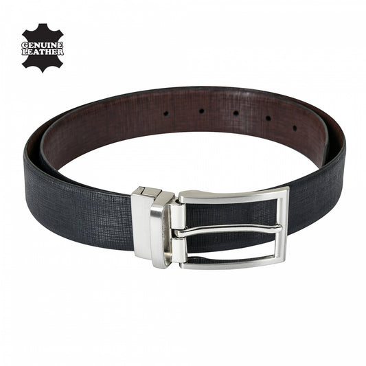 Italian Genuine Leather  Reversible Belt in Texture Finish (Black & Dark Tan) - IQZPRLTH49RV