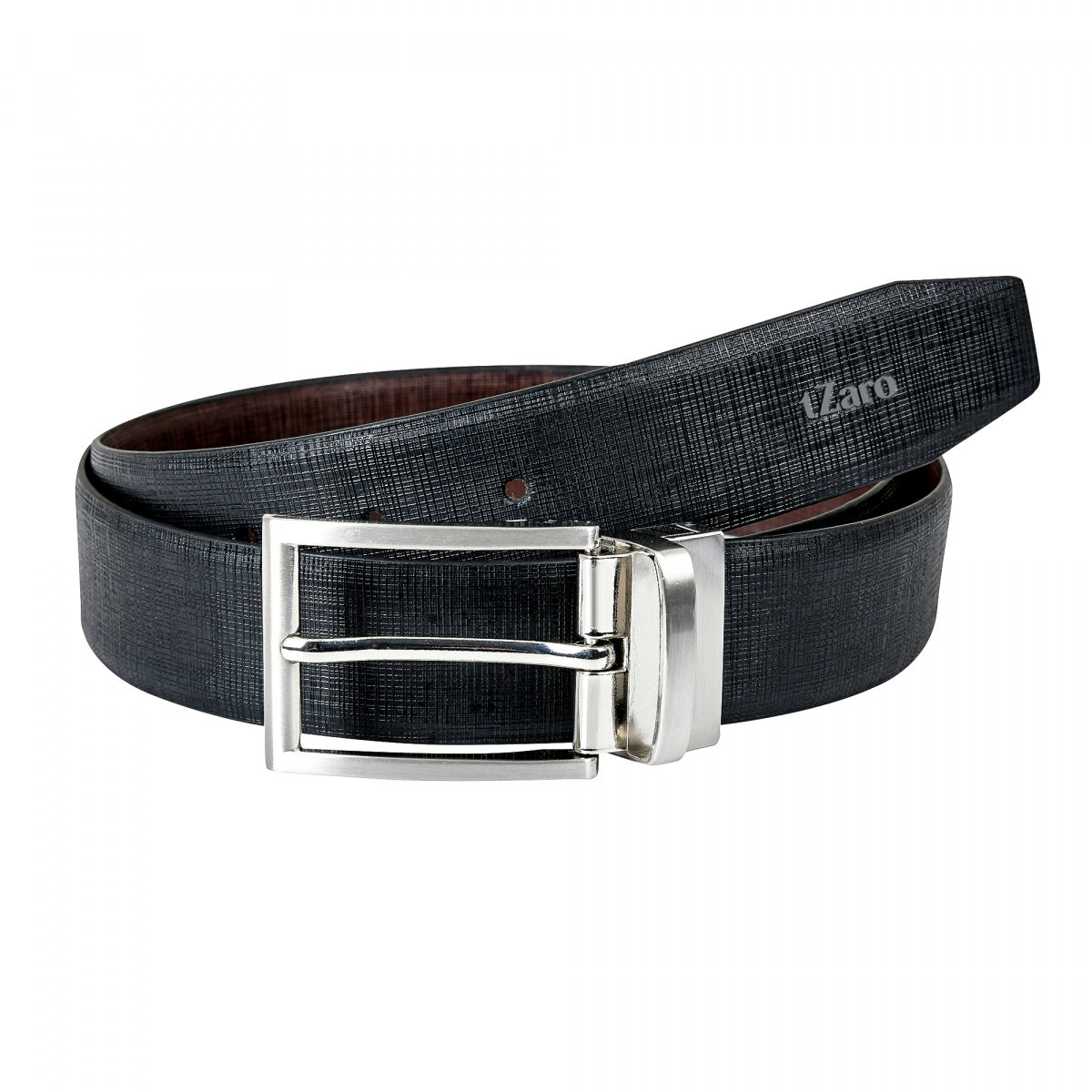 Italian Genuine Leather Reversible Belt in Textured Finish (Black & Dark Tan) - IQZPRLTH49RV