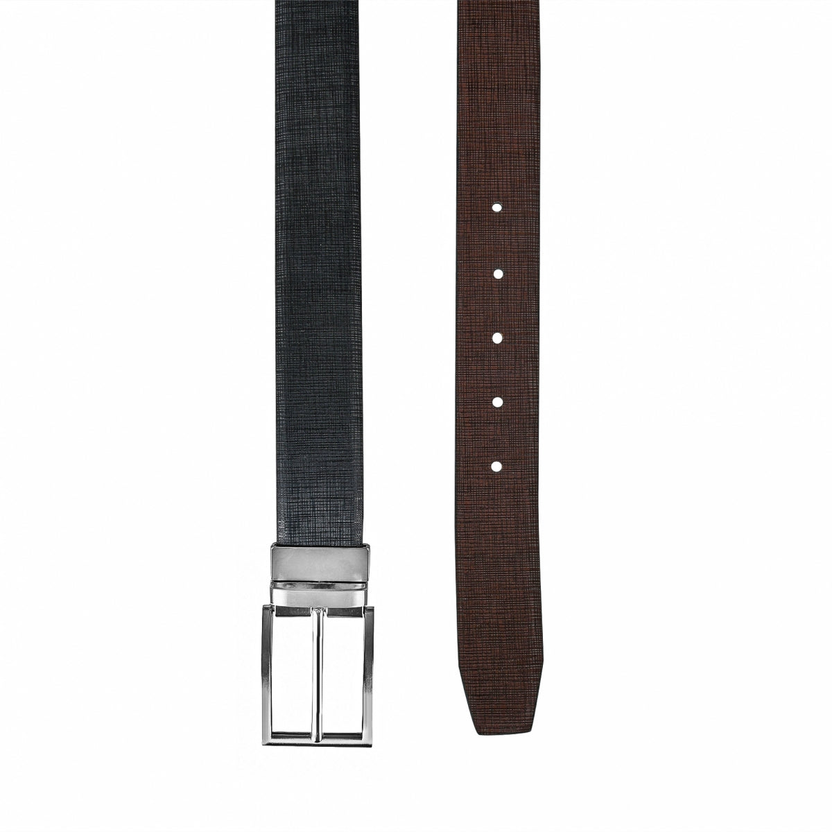 Italian Genuine Leather Reversible Belt in Textured Finish (Black & Dark Tan) - IQZPRLTH49RV