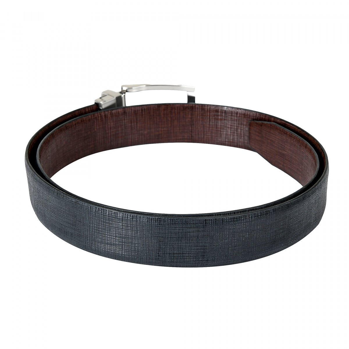 Italian Genuine Leather Reversible Belt in Textured Finish (Black & Dark Tan) - IQZPRLTH49RV