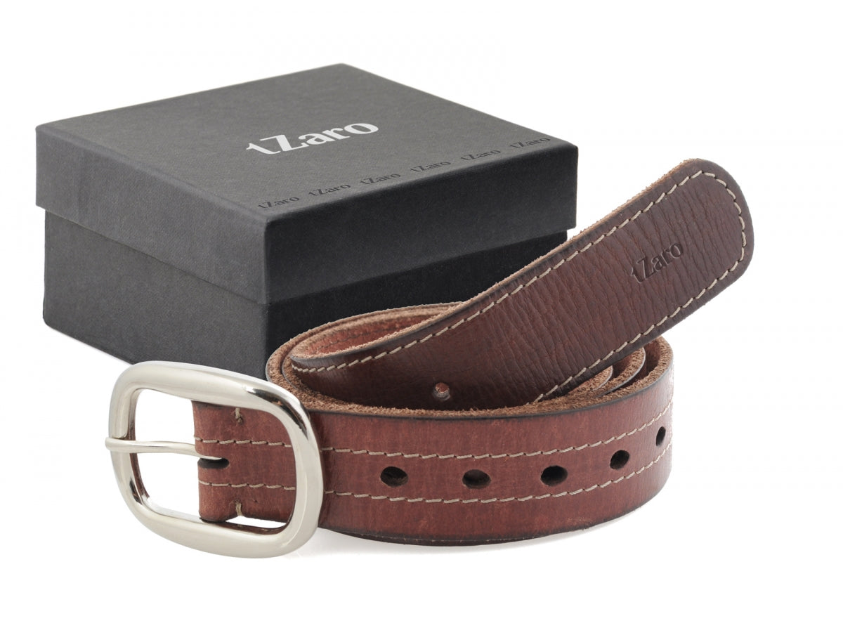 TZARO Dark Tan Colored Genuine Leather Belt - IQZPRLTHBLT040