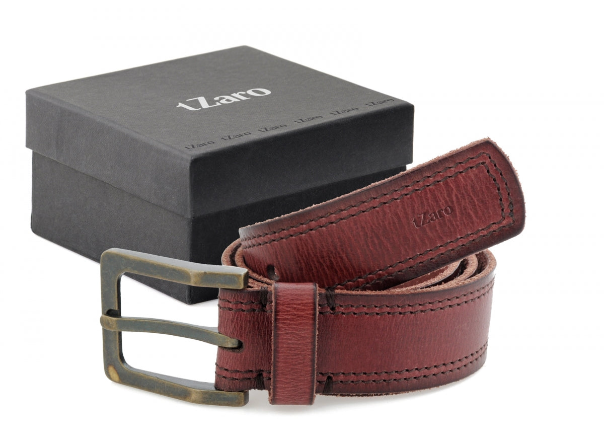 TZARO Burgundy Colored Genuine Leather Belt - IQZPRLTHBLT042