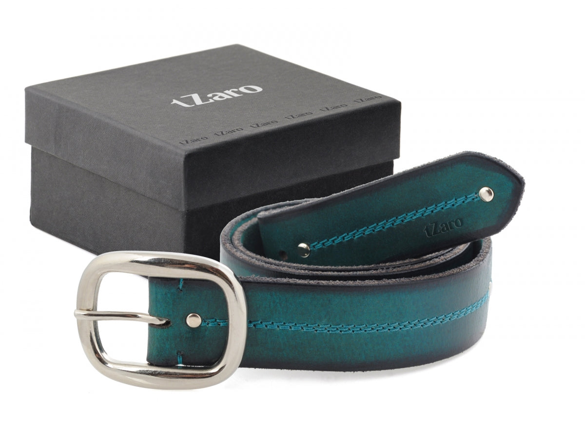 TZARO Mehndi Green Colored Genuine Leather Belt - IQZPRLTHBLT046