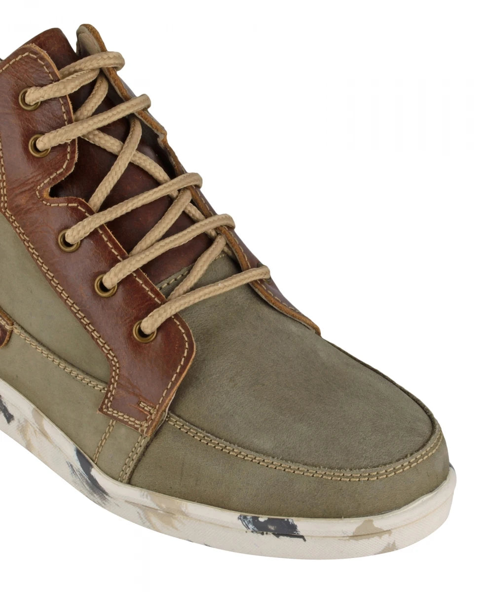 Pure Leather Olive Green Boots with Rubber Sole - Johnson, JRDLIV402OLV