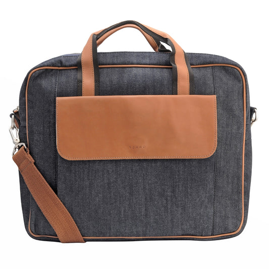 TZARO Canvas - Genuine Leather Laptop Bag: JUNSTINBLACK