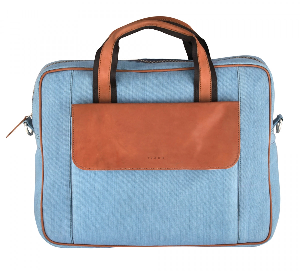 TZARO Canvas - Genuine Leather Laptop Bag: Justin(Blue-Tan)