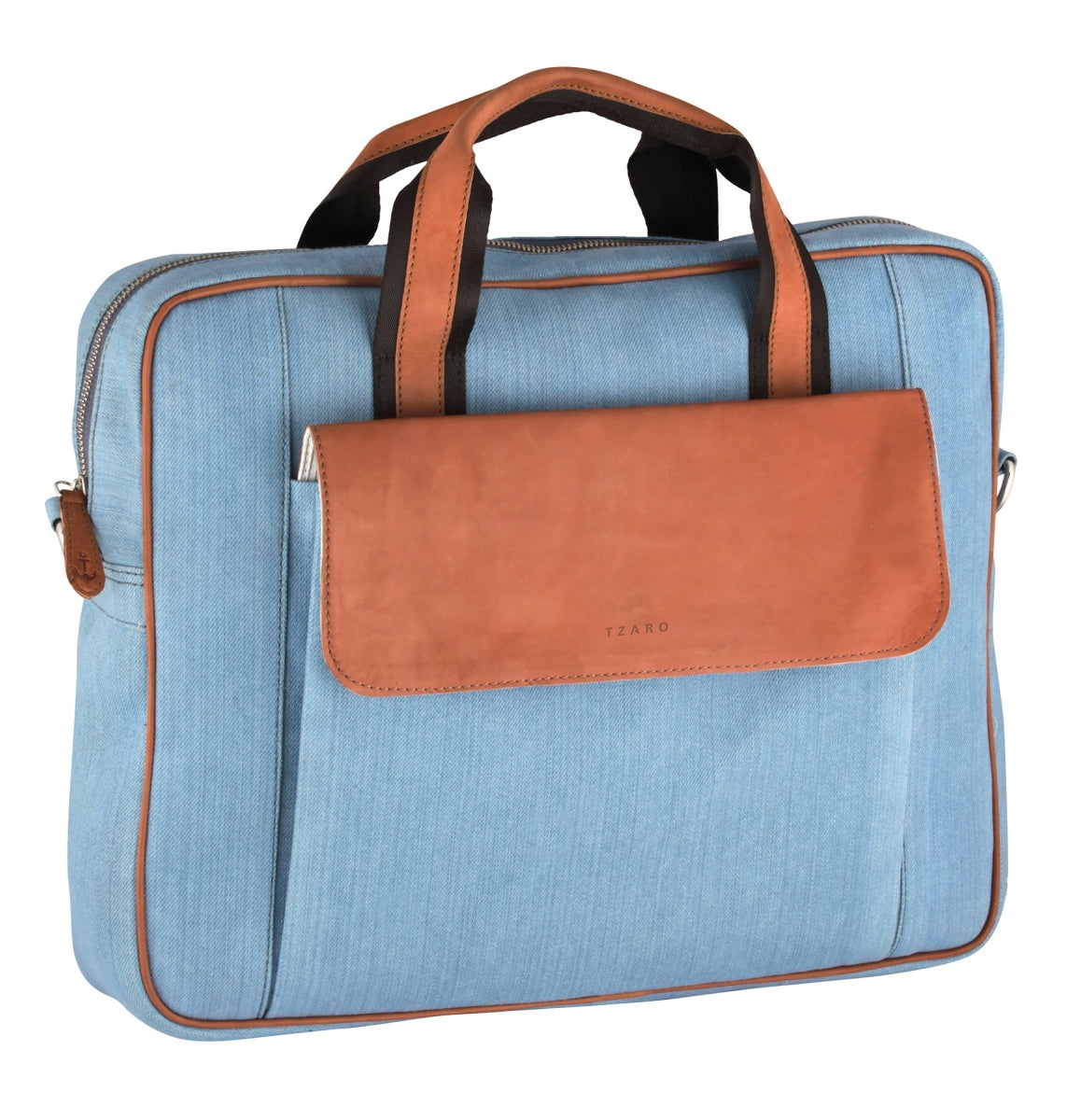 TZARO Canvas - Genuine Leather Laptop Bag: Justin(Blue-Tan)