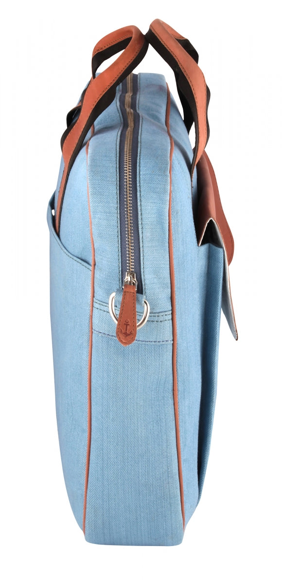 TZARO Canvas - Genuine Leather Laptop Bag: Justin(Blue-Tan)