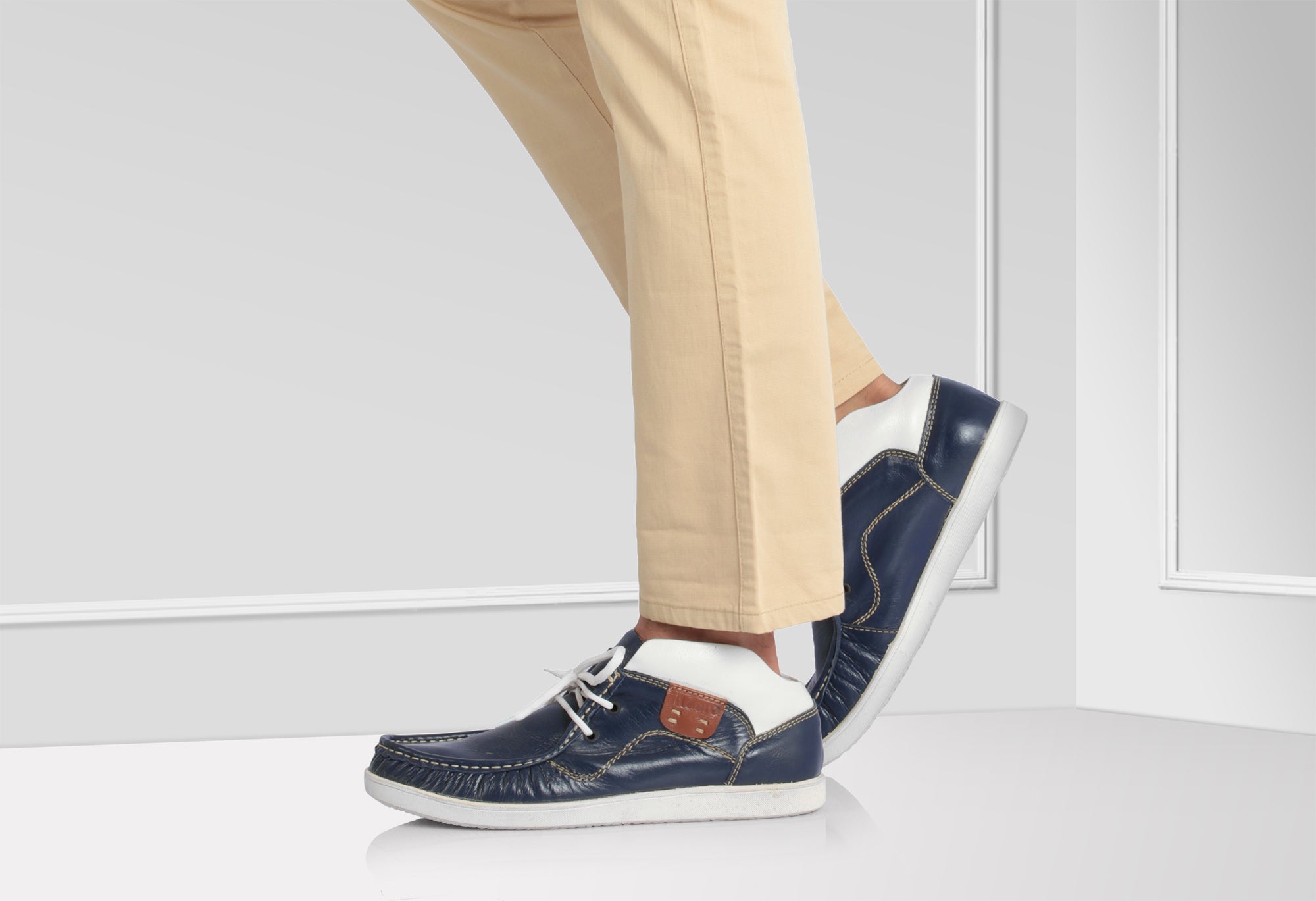 Pure Leather Low Ankle, Blue Boots with Rubber Sole - Bismark (Blue), LIV0503NAV - Showcase Image 1