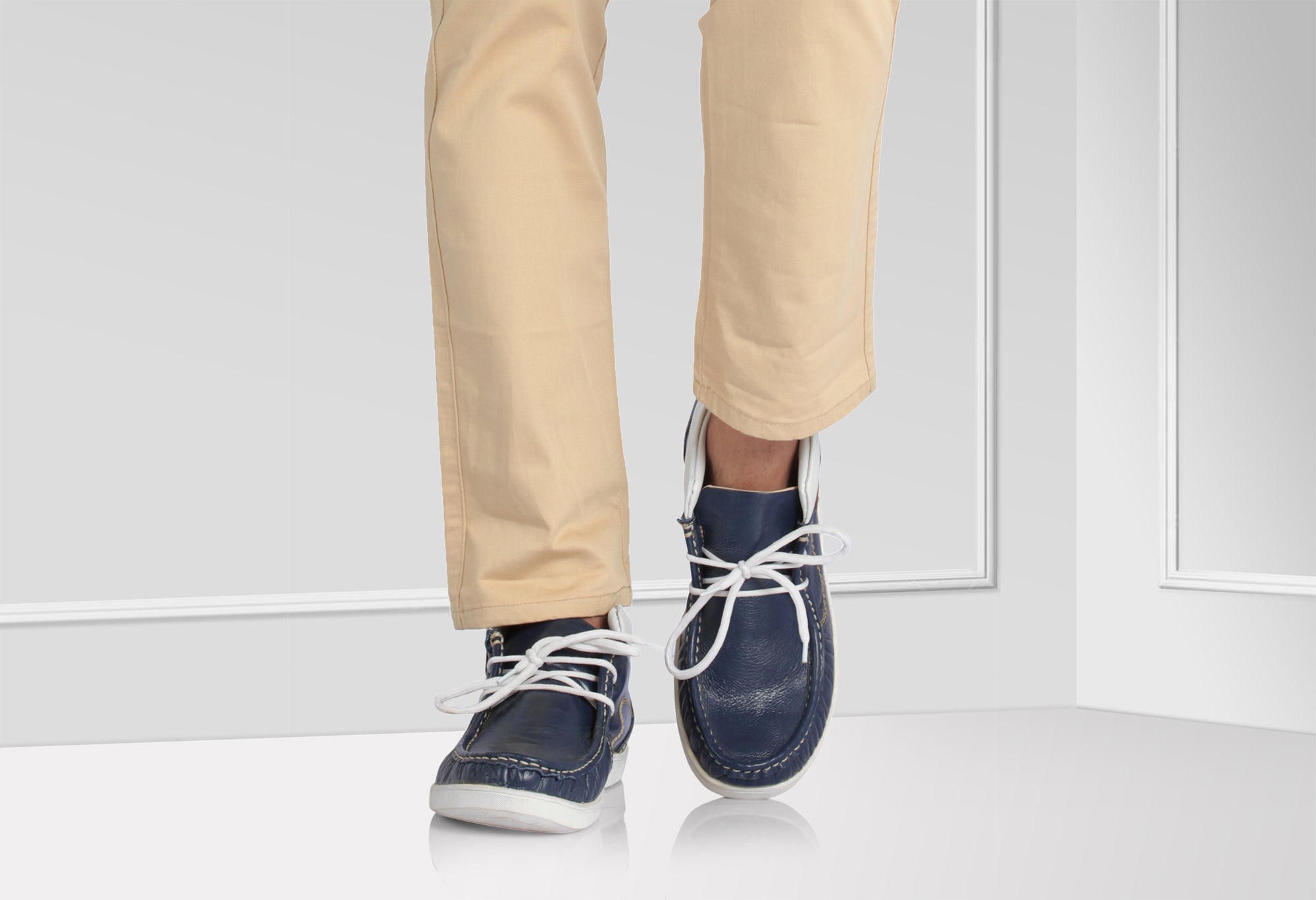 Pure Leather Low Ankle, Blue Boots with Rubber Sole - Bismark (Blue), LIV0503NAV - Showcase Image 2