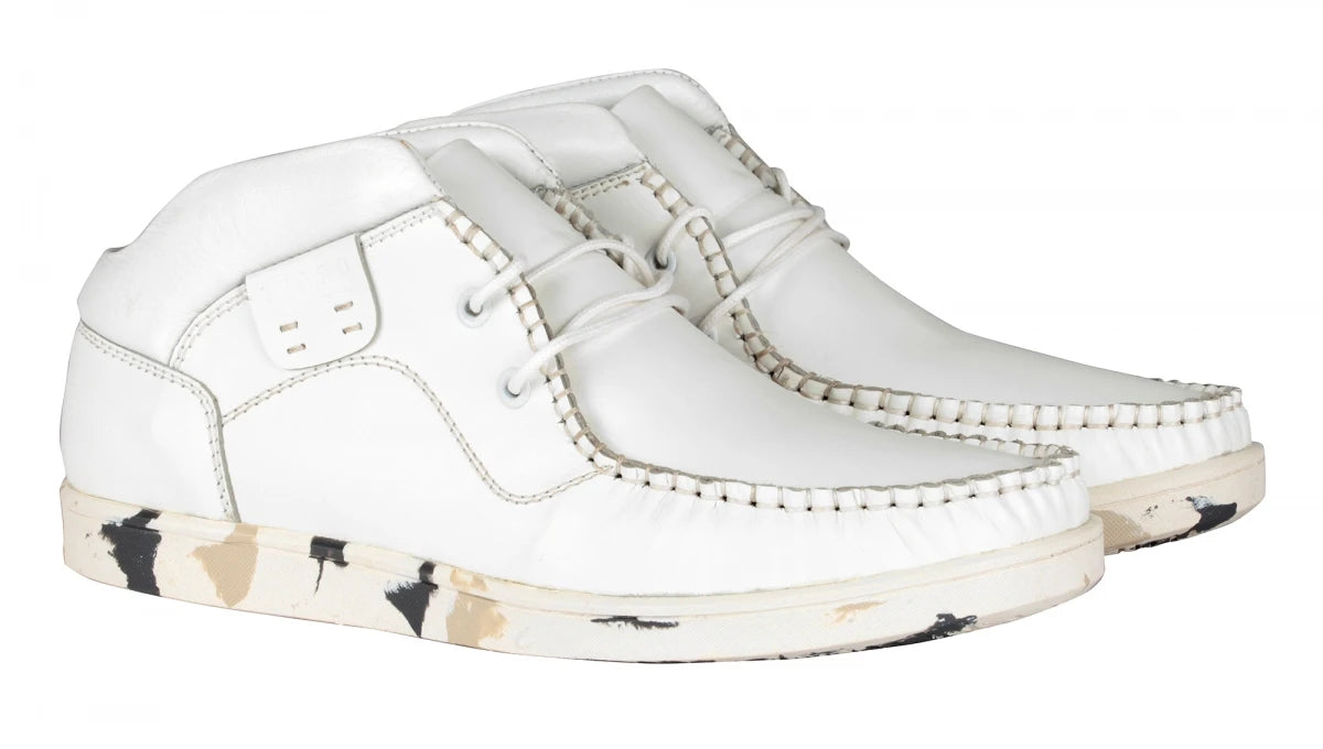 Pure Leather Mid Ankle, White Boots - Bieber, LIV0504CAMWH