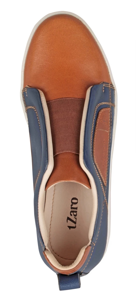 Pure Leather Navy-Blue & Tan Color Slip-On Sneaker - Optimus, OPT302BLUTAN