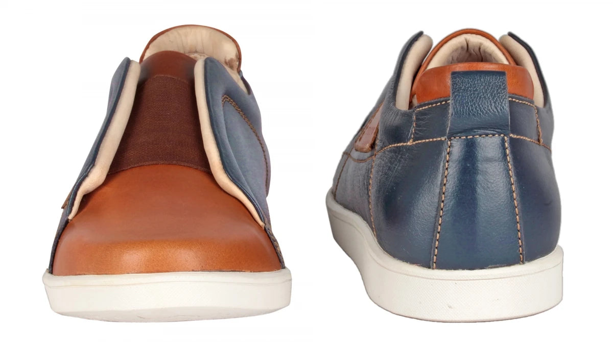 Pure Leather Navy-Blue & Tan Color Slip-On Sneaker - Optimus, OPT302BLUTAN