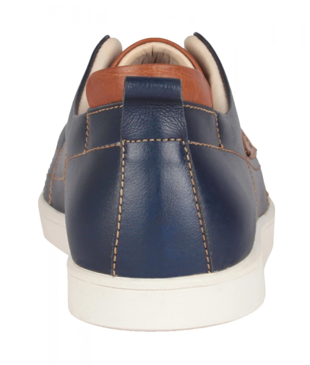 Pure Leather Navy-Blue & Tan Color Slip-On Sneaker - Optimus, OPT302BLUTAN