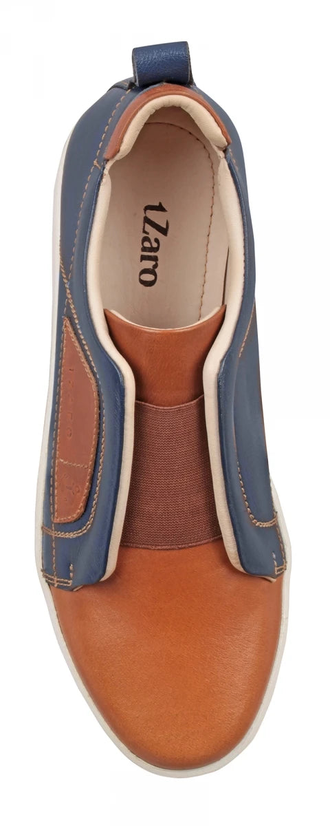 Pure Leather Navy-Blue & Tan Color Slip-On Sneaker - Optimus, OPT302BLUTAN