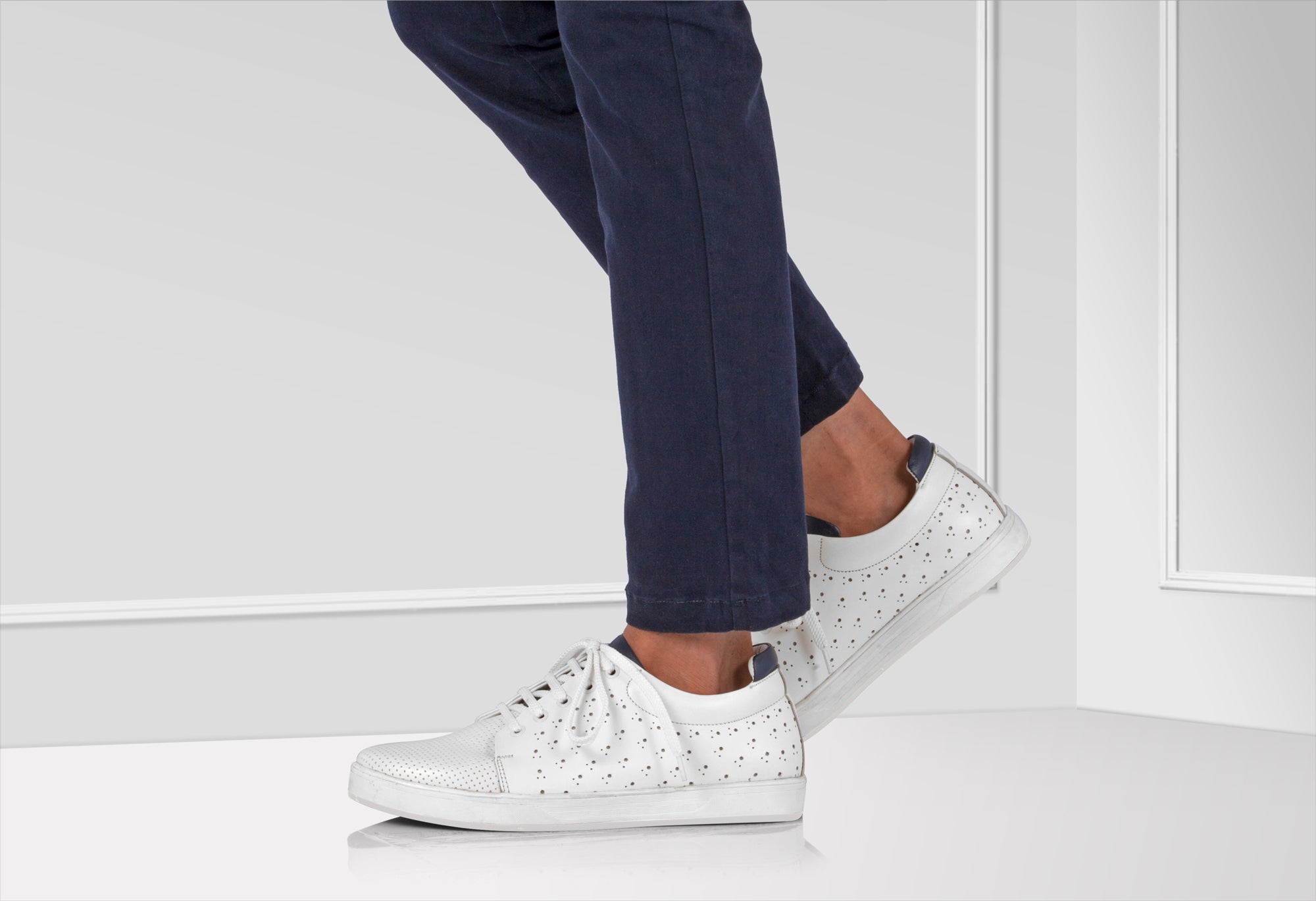 Pure Leather White Sneakers - ELVIS 2, OPT302WHIT - Showcase Image 1