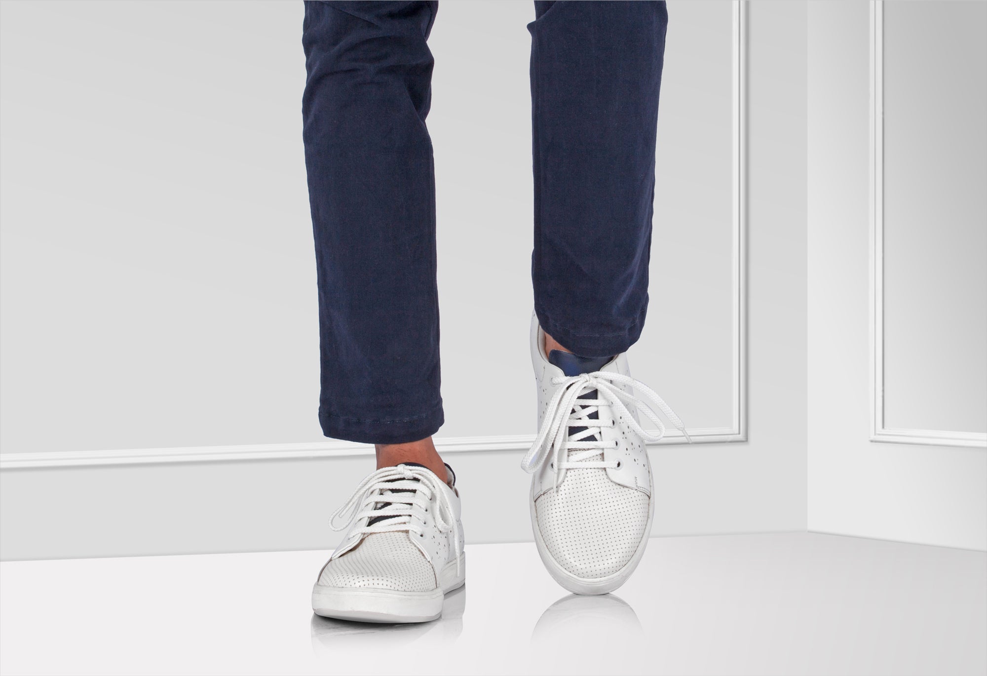 Pure Leather White Sneakers - ELVIS 2, OPT302WHIT - Showcase Image 2