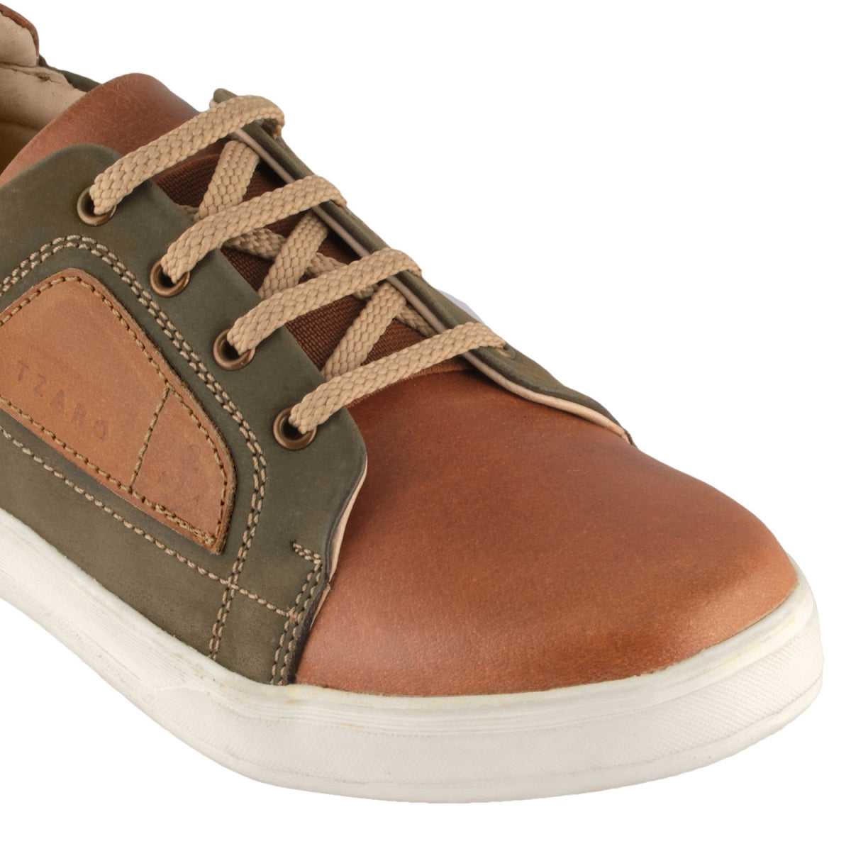 TZARO Olive and Tan Color Leather Shoes - Optimus, OPT303OLVTAN
