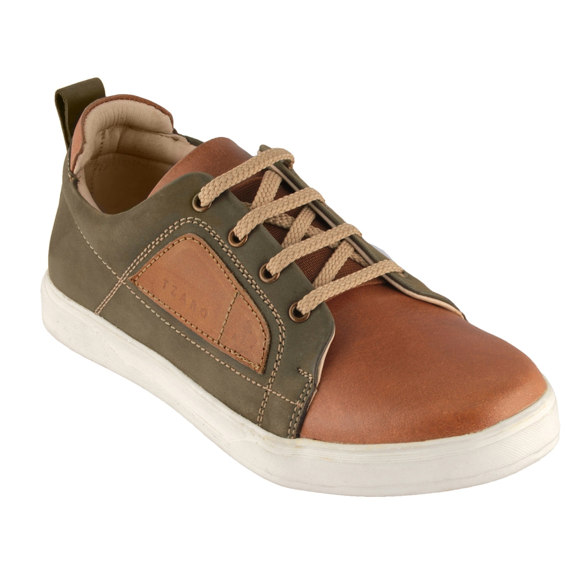 Pure Leather, Olive & Tan Color Leather Sneakers - Optimus, OPT303OLVTAN