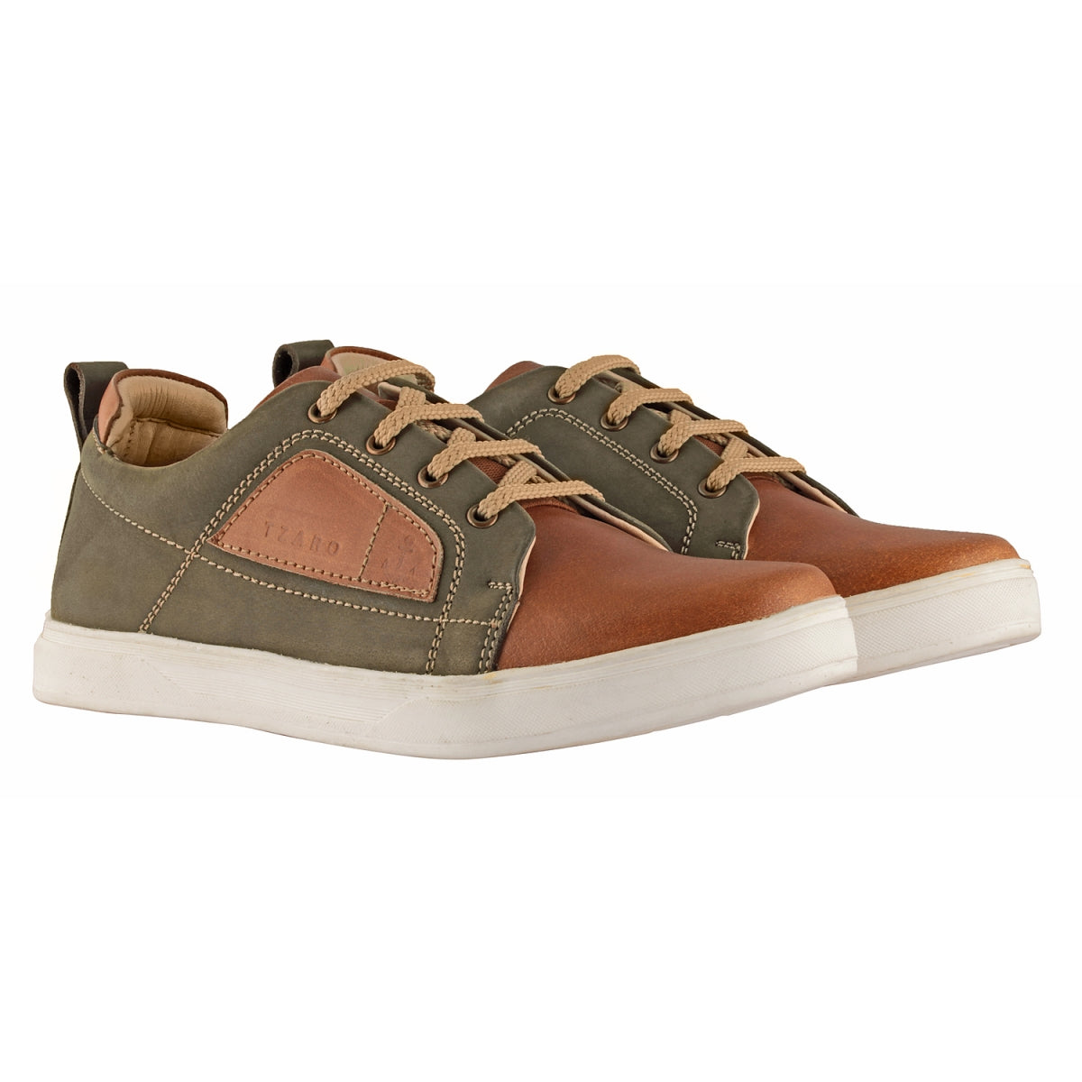 TZARO Olive and Tan Color Leather Shoes - Optimus, OPT303OLVTAN