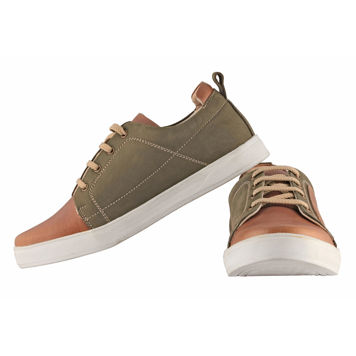 TZARO Olive and Tan Color Leather Shoes - Optimus, OPT303OLVTAN