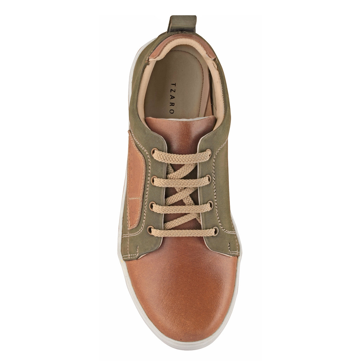 TZARO Olive and Tan Color Leather Shoes - Optimus, OPT303OLVTAN