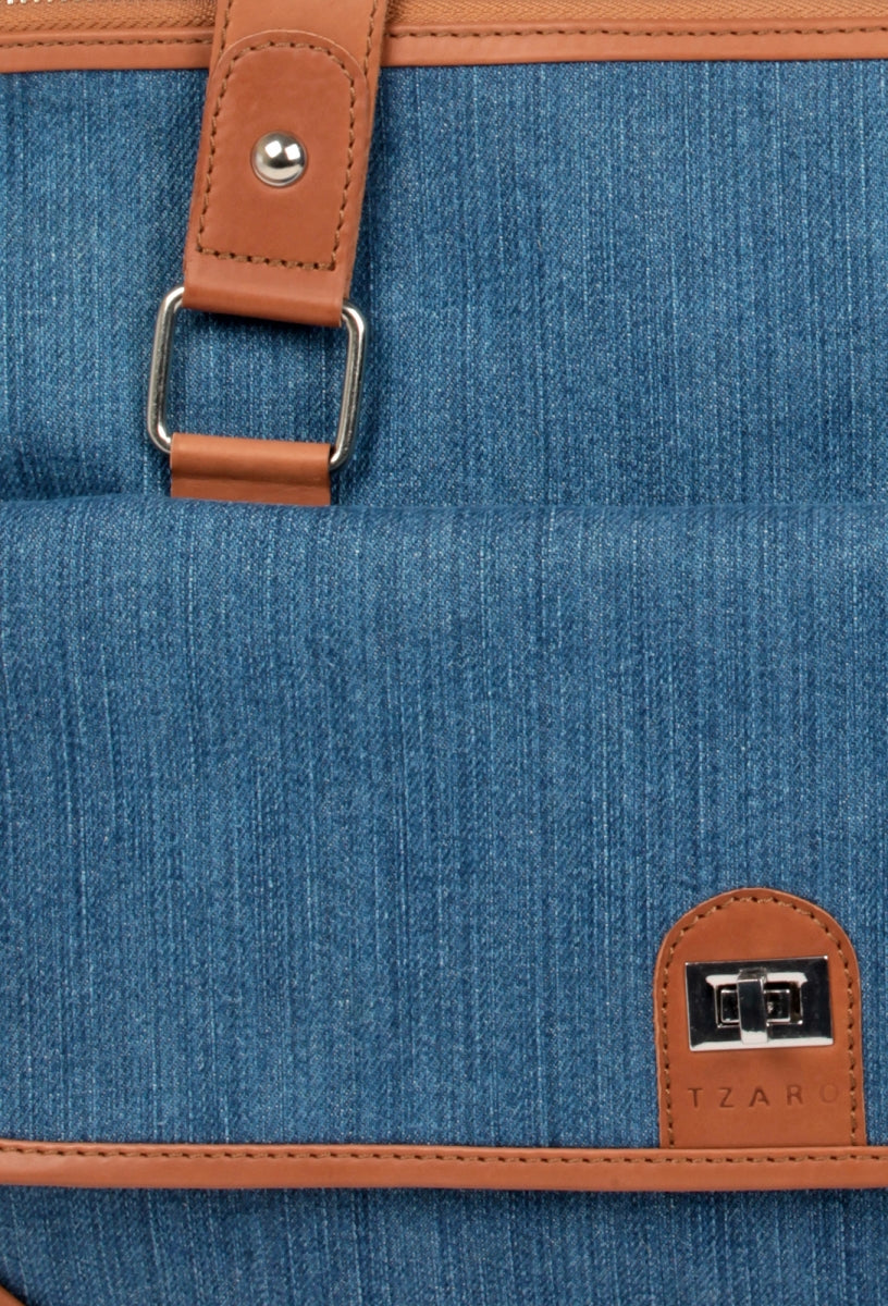 TZARO Canvas - Genuine Leather Laptop Bag: Pacific Min(Blue-Tan)