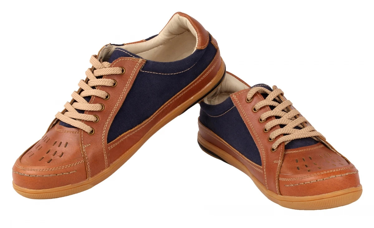 Pure Leather Tan Sneakers with a Touch of Denim - RODEN411TAN
