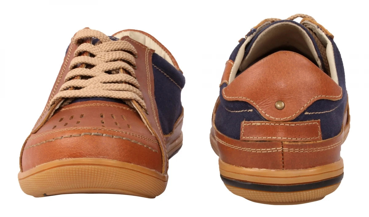 Pure Leather Tan Sneakers with a Touch of Denim - RODEN411TAN