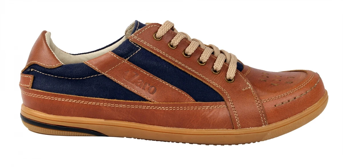 Pure Leather Tan Sneakers with a Touch of Denim - RODEN411TAN