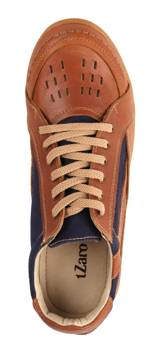 Pure Leather Tan Sneakers with a Touch of Denim - RODEN411TAN