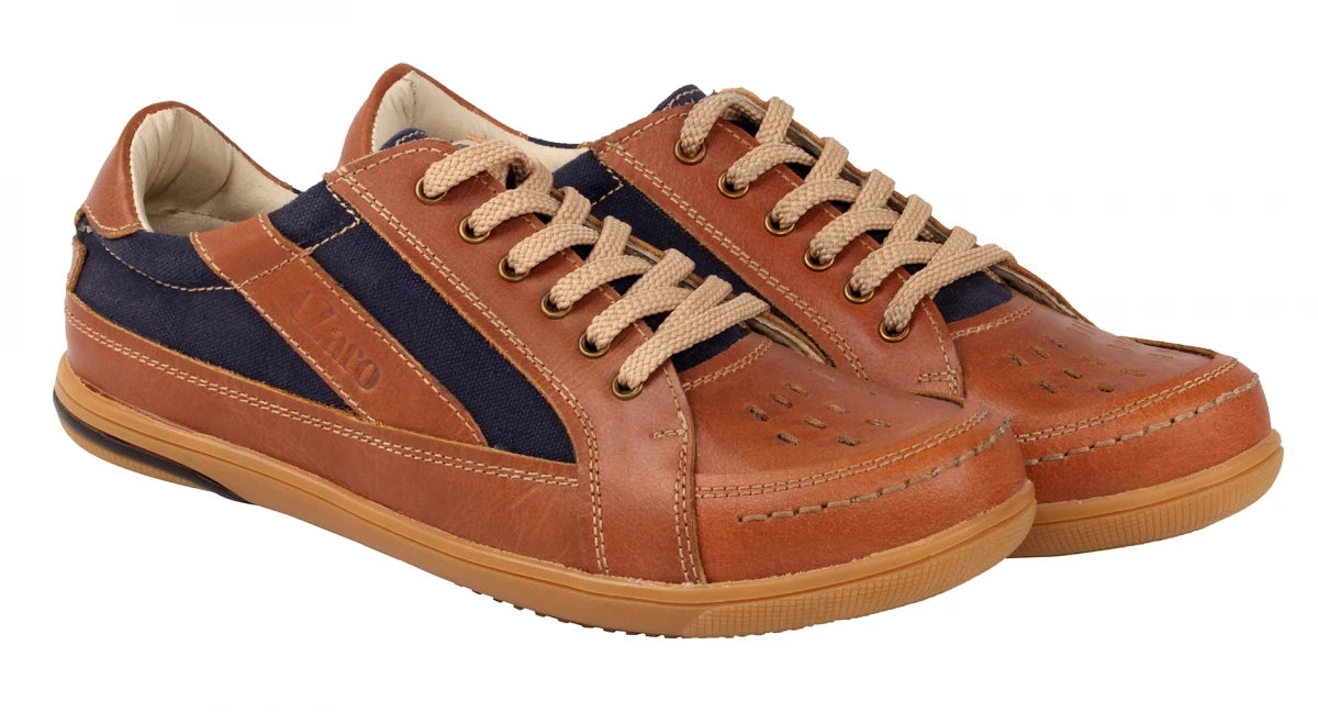 Pure Leather Tan Sneakers with a Touch of Denim - RODEN411TAN