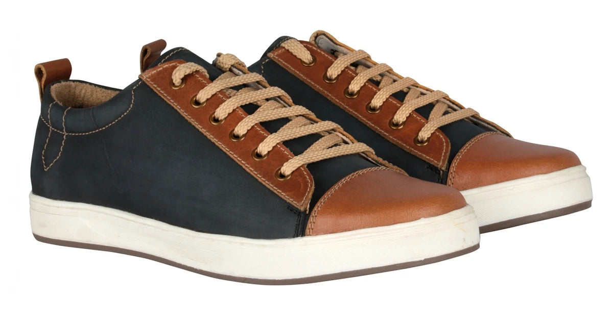 Pure Leather Twin-Color Sneakers - Cobain Black, ROM201BLKTAN