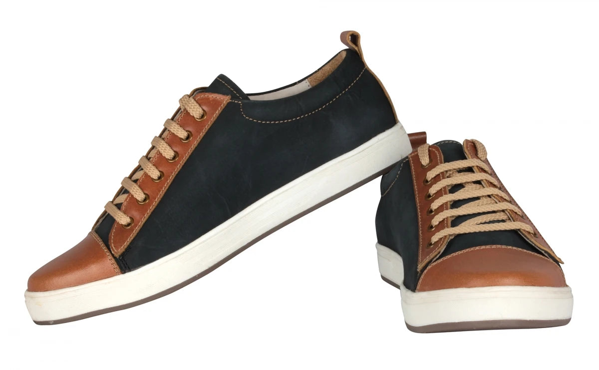 Pure Leather Twin-Color Sneakers - Cobain Black, ROM201BLKTAN