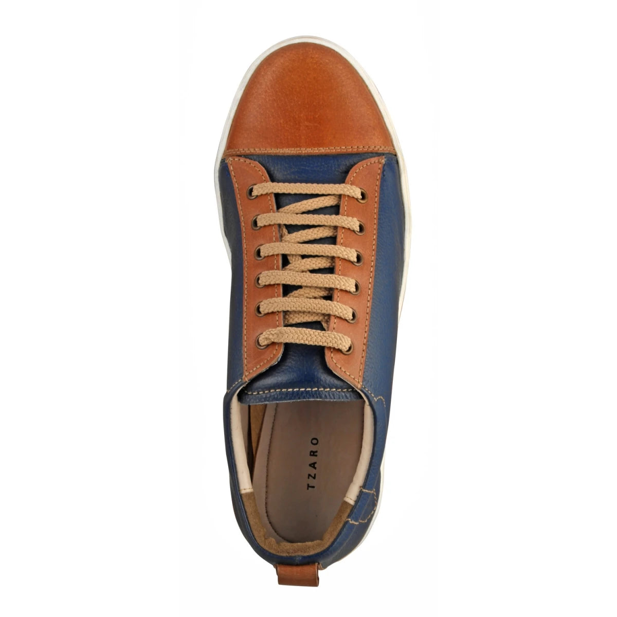 Pure Leather Blue Sneaker with a Touch of Tan - Casanova Blue, ROM202BLUTAN