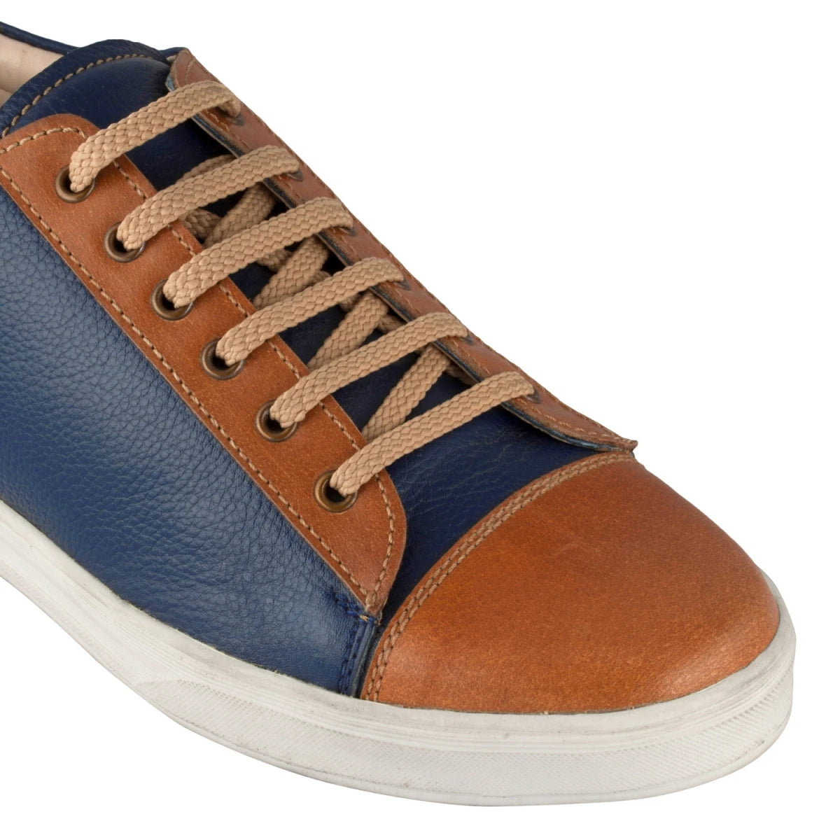 Pure Leather Blue Sneaker with a Touch of Tan - Casanova Blue, ROM202BLUTAN