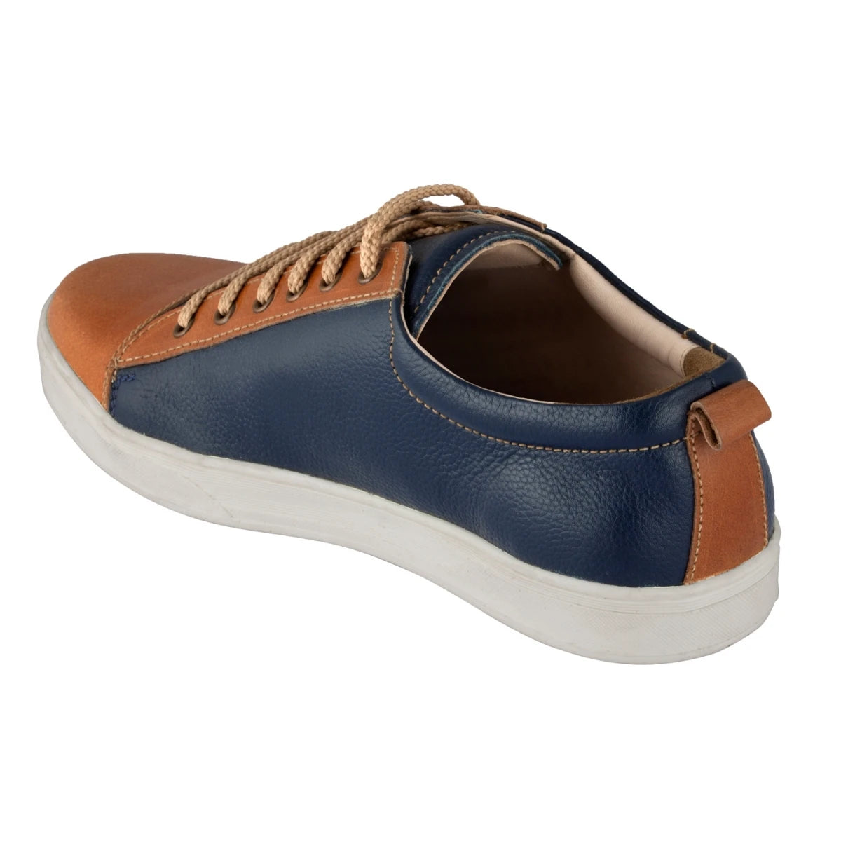 Pure Leather Blue Sneaker with a Touch of Tan - Casanova Blue, ROM202BLUTAN